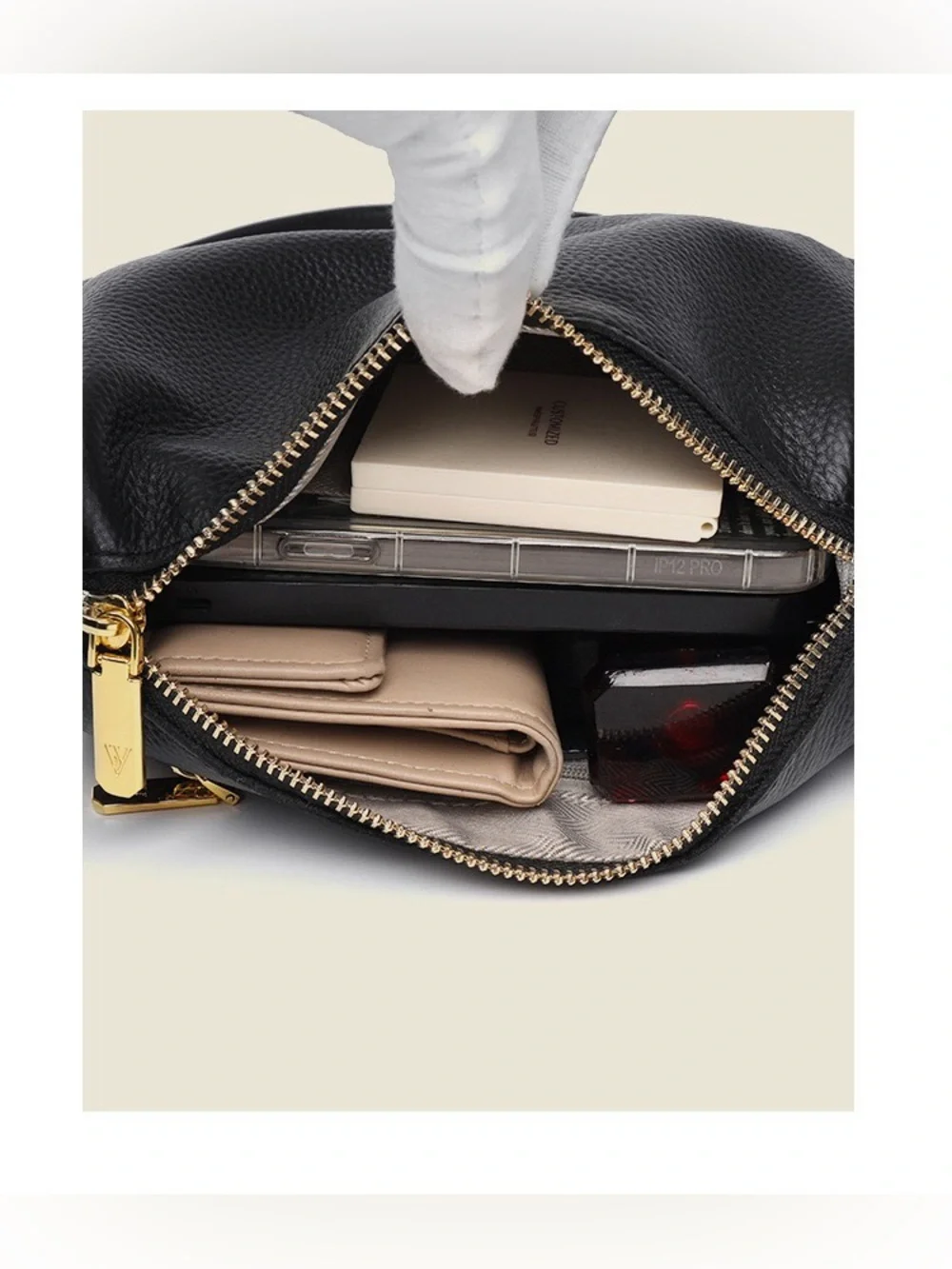 Genuine Leather Crossbody Bag in Khaki- Minimalist Women's Shoulder Bag